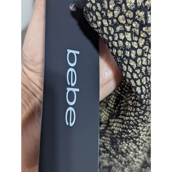 Bebe Women's Gold & Black Snake Print Sleeveless Black Mesh Sides Net Dress Size - Picture 7 of 11